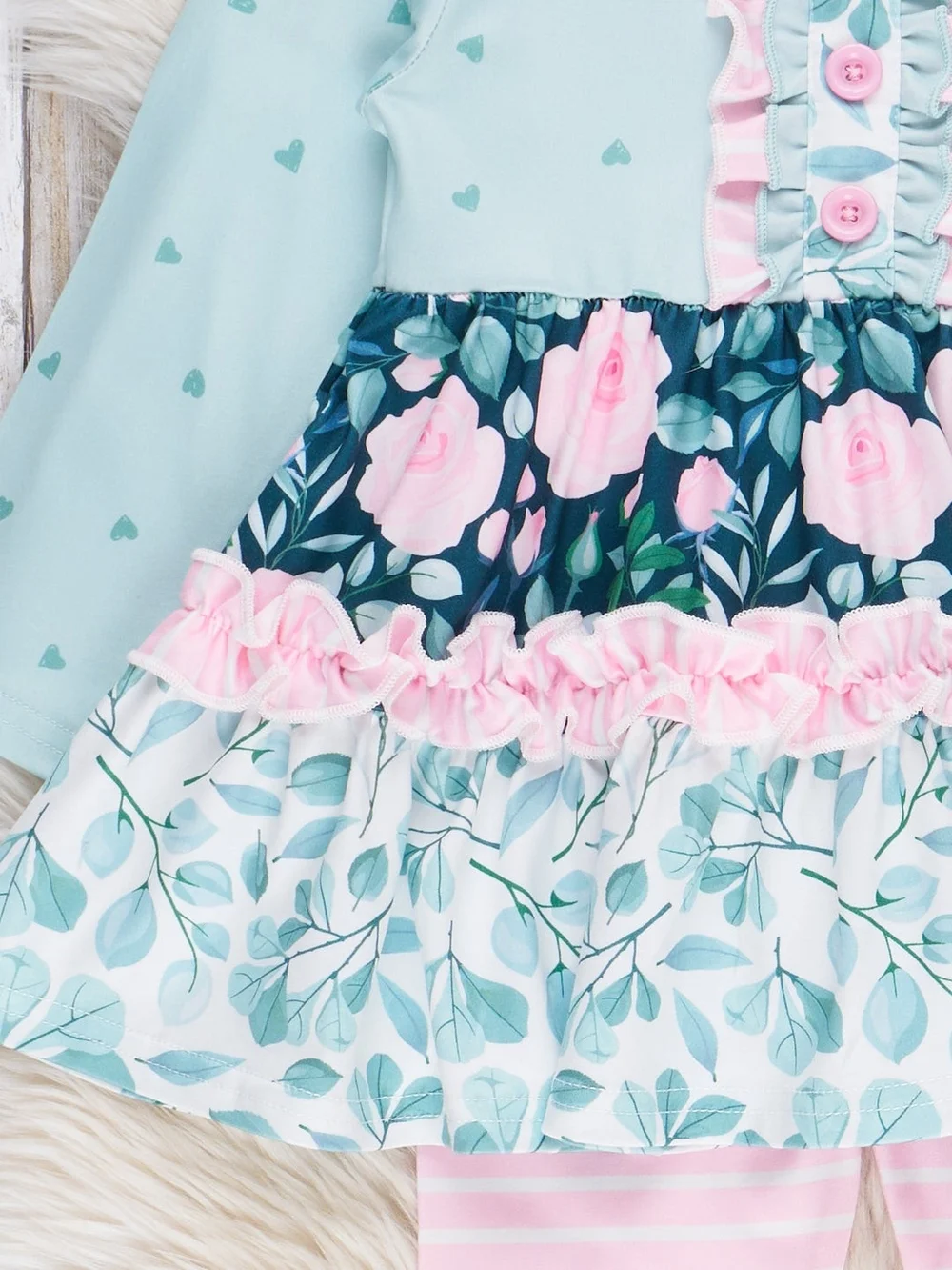 Marie Nicole Mint and Pink Floral Ruffle Girls Matching Set Size XS 18-24 Months